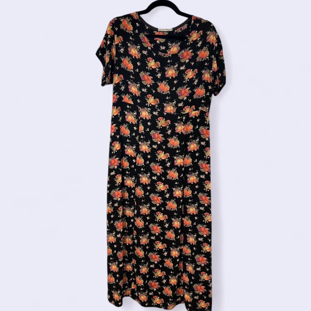 Handmade Black Floral Maxi Dress – Size L